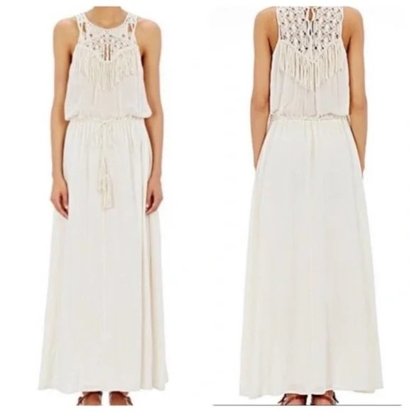 Ulla Johnson Ivory Fringe Crochet Macrame Neck Maxi Dress - Picture 1 of 5
